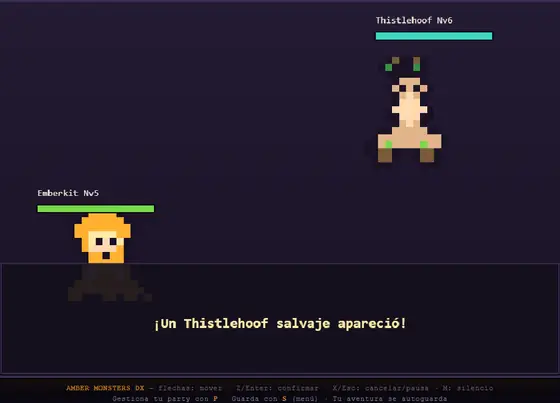 Turn based battle in amber-monsters-dx with the health bars of both creatures.
