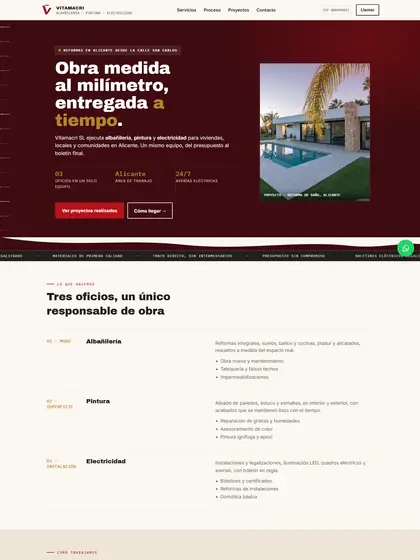 Full Vitamacri SL page on desktop, from header to footer.
