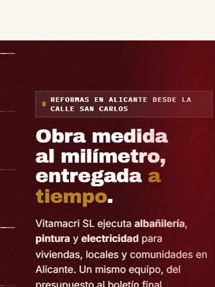 Full Vitamacri SL page seen on a mobile screen.